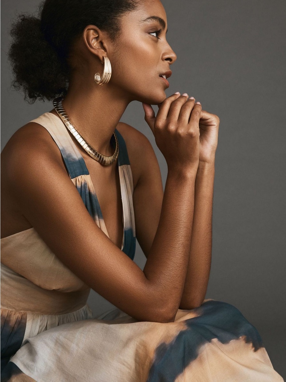 Tracy Reese Beige and Navy Tie-Dye Halter Maxi Dress - Picture 3 of 5